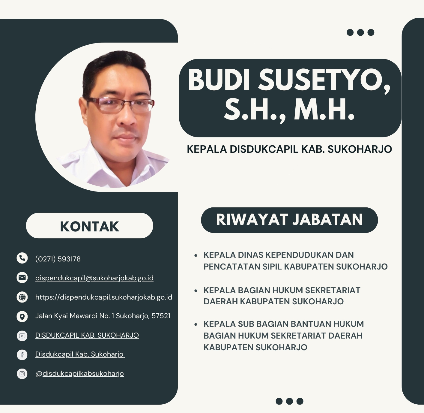 Profil Singkat Kepala Dinas Kependudukan dan Pencatatan Sipil Kab. Sukoharjo